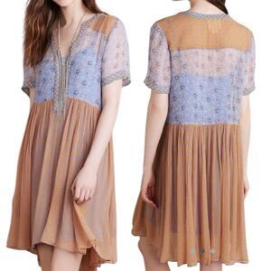 MAEVE Anthropologie Morning Glory Lilac Color Sheer Tunic Dress Size 6